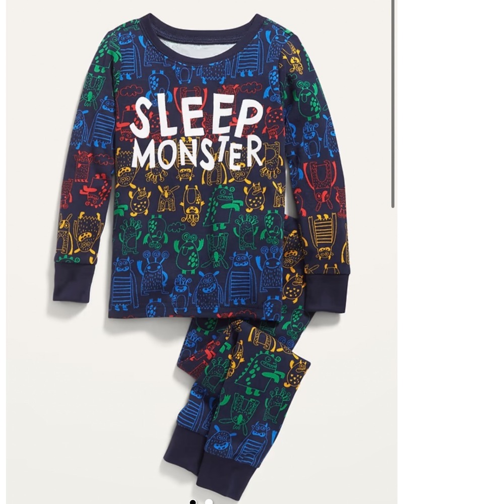 Old Navy Kids Sleep Monster Pajama Set Navy Blue Rainbow 5T 2-Piece NWT